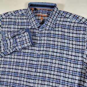 Visconti Black Men's XL Plaid Button Down Long Sleeve Dress Shirt Orange Accents